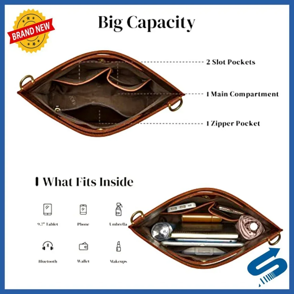 Genuine Leather Crossbody Bag with Adjustable Strap Foldable Clutch Purse